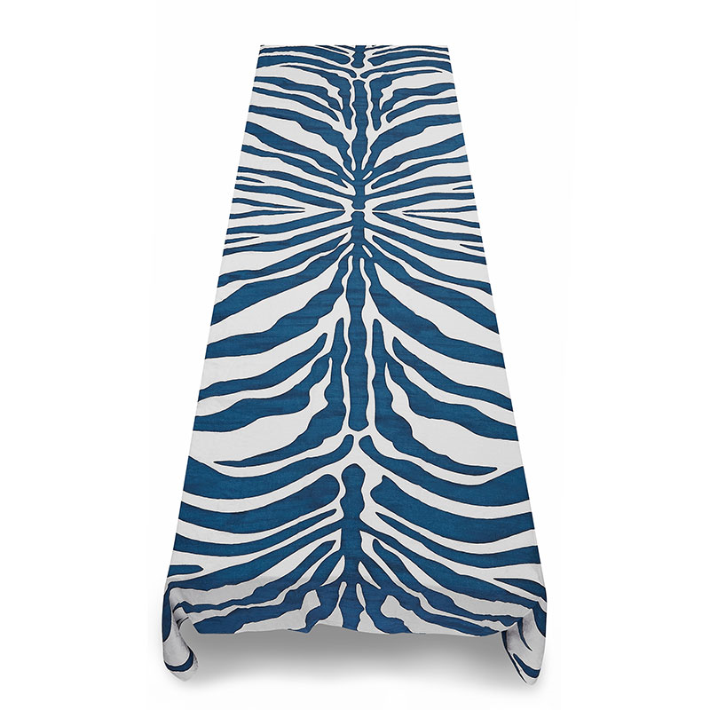Zebra Linen Tablecloth 250cm x 165cm, Petrol Blue