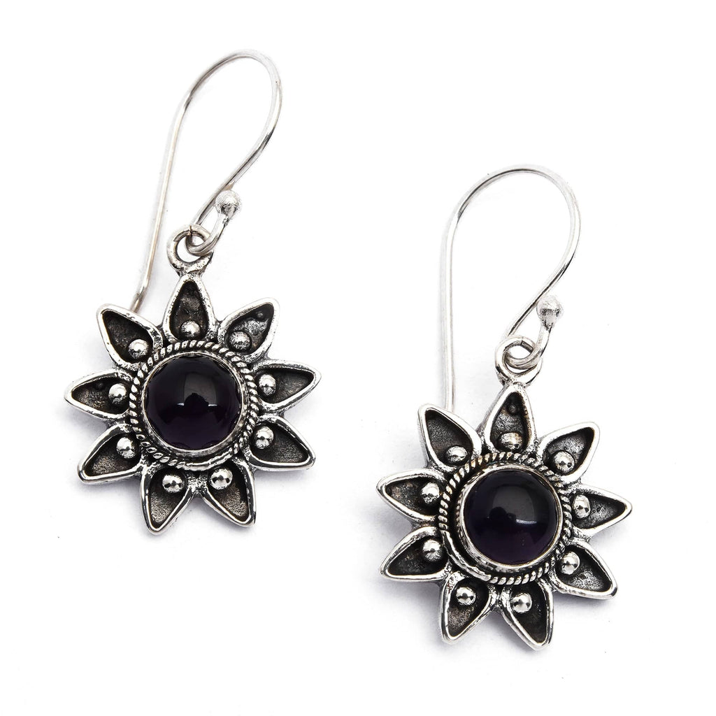 Floral Sterling Silver Amethyst Earrings  - Sunflowers