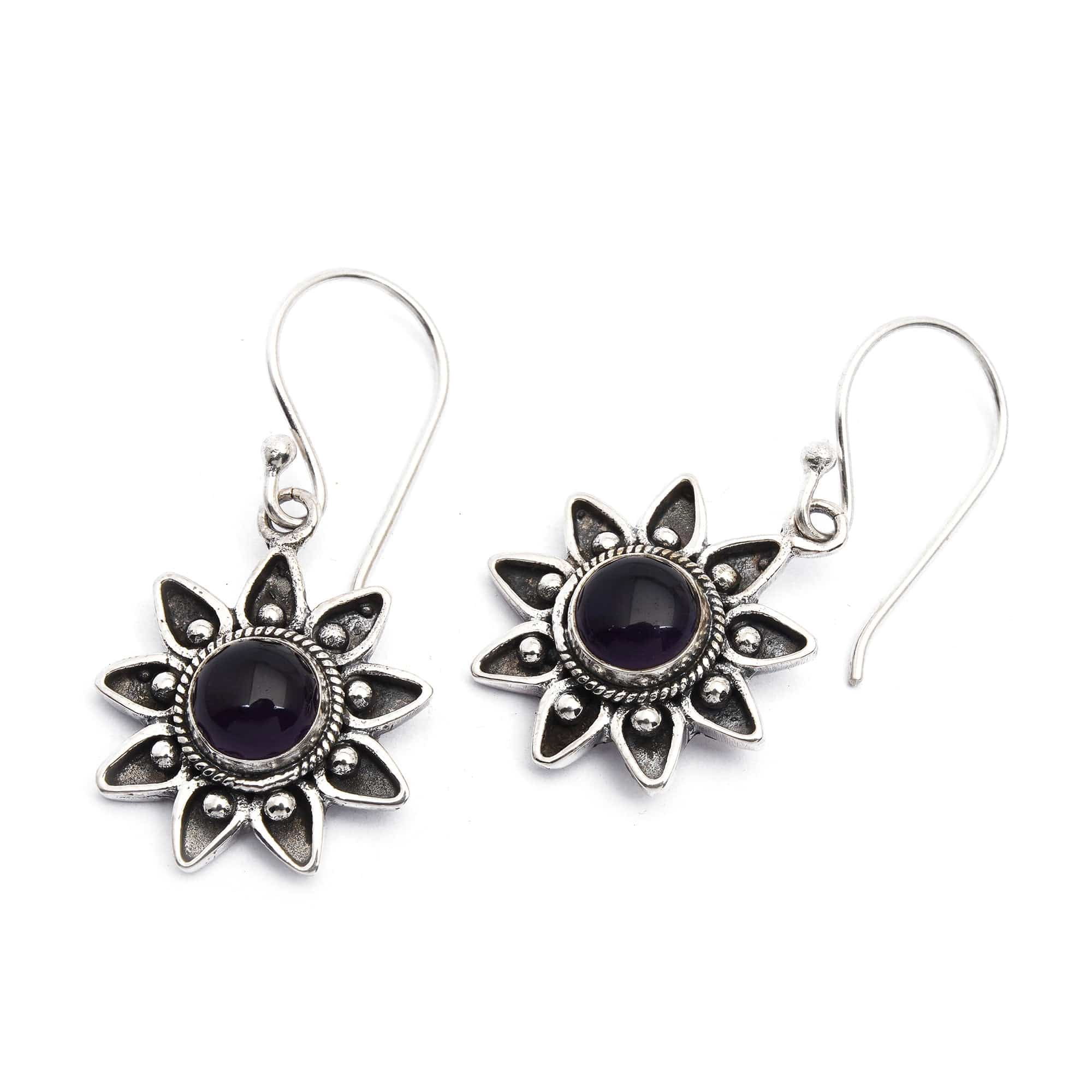 Floral Sterling Silver Amethyst Earrings  - Sunflowers