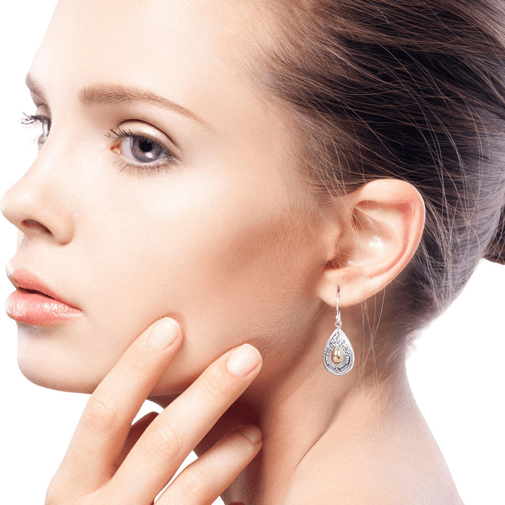 Sterling Silver and 18k Gold Plated Earrings - Dewdrop Leaves