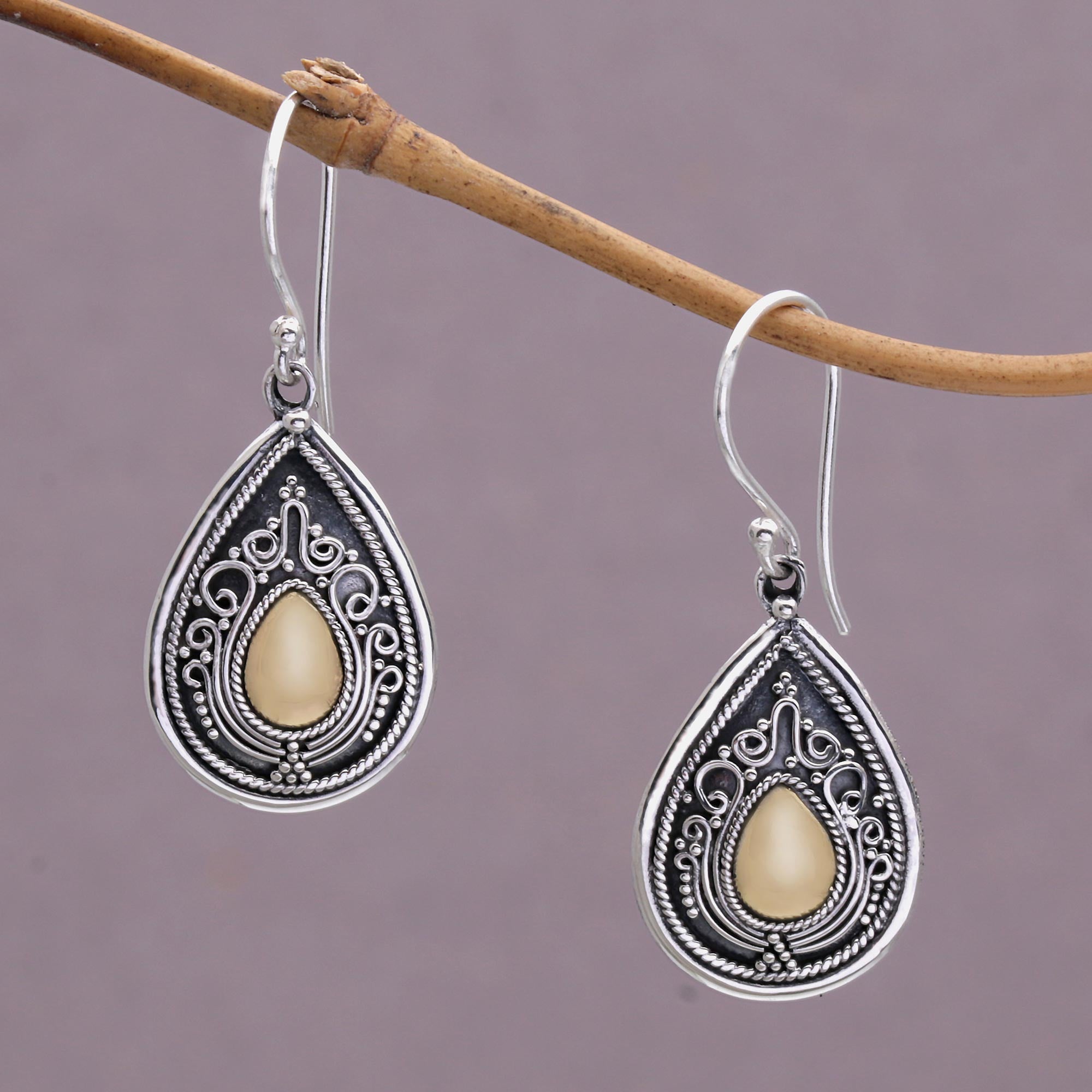 Sterling Silver and 18k Gold Plated Earrings - Dewdrop Leaves