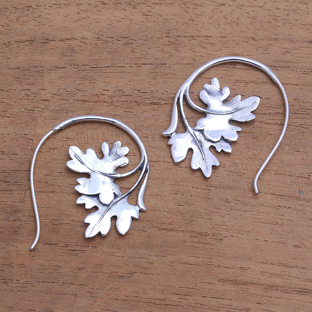 Leaf-Shaped Sterling Silver Drop Earrings from Bali - Leafy Canopy
