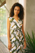 Handmade Leaf-Themed Rayon Wrap Blouse from Bali - Garden Party