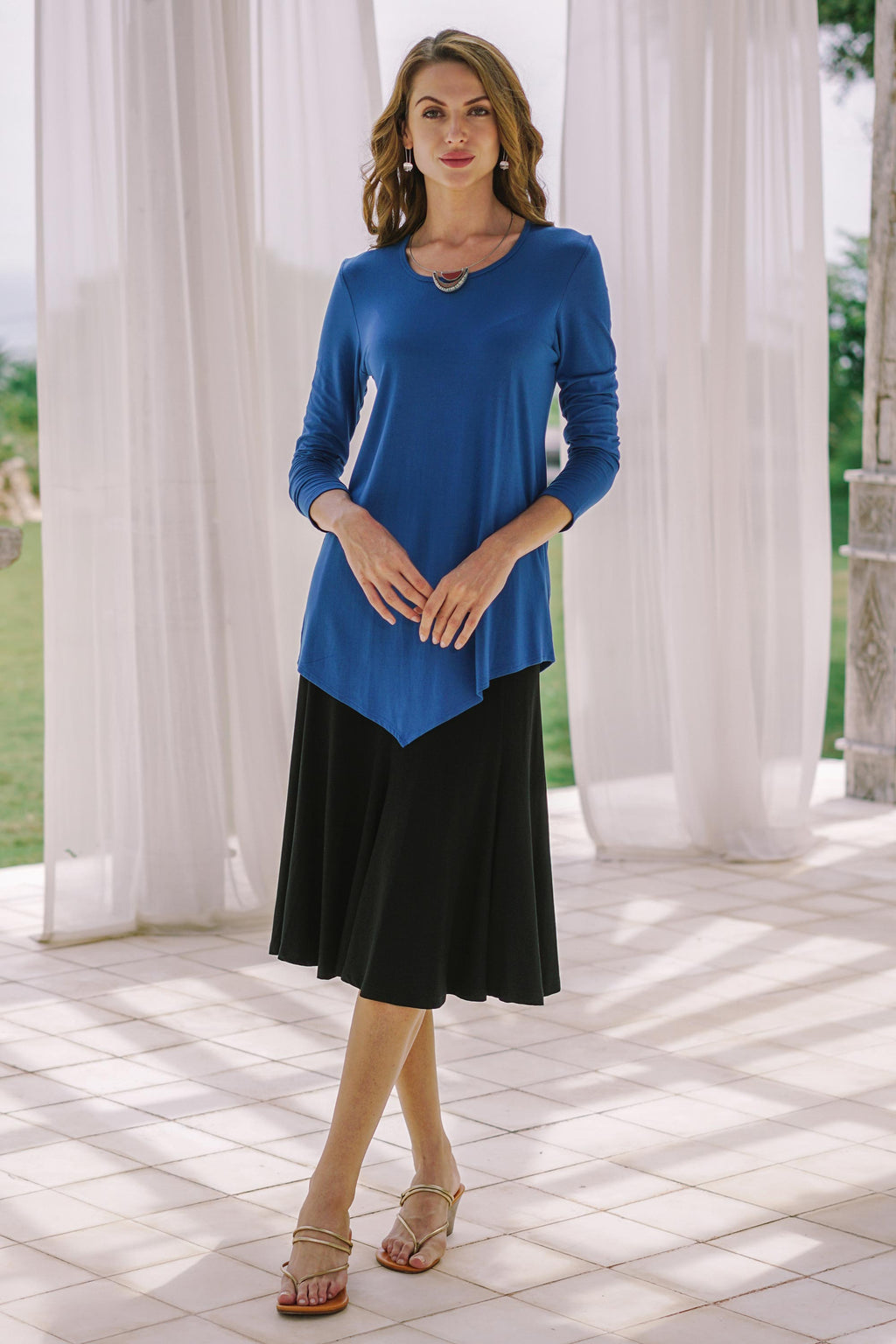 Hand Crafted Asymmetrical Blue Modal Top - Tulip