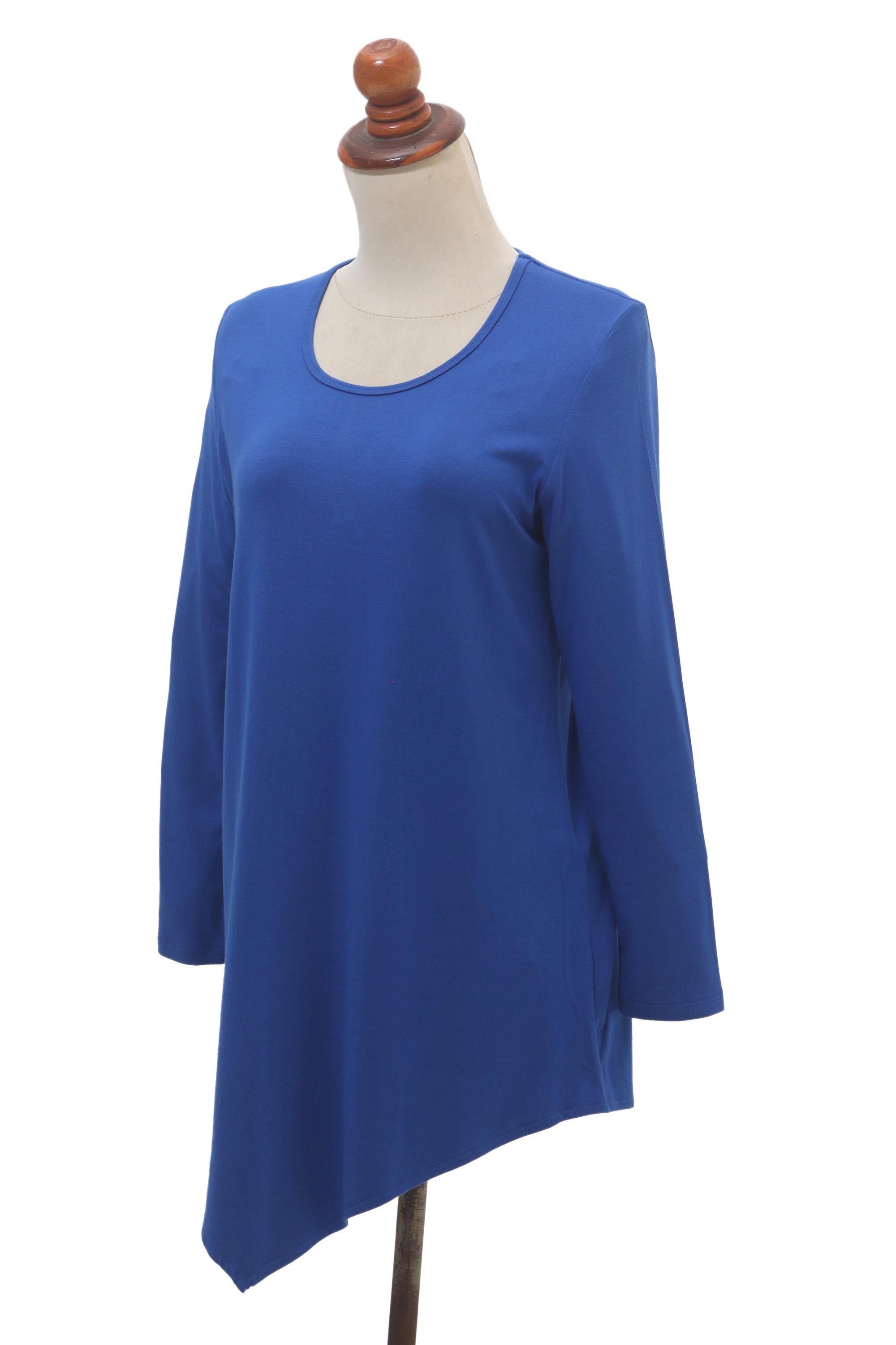 Hand Crafted Asymmetrical Blue Modal Top - Tulip
