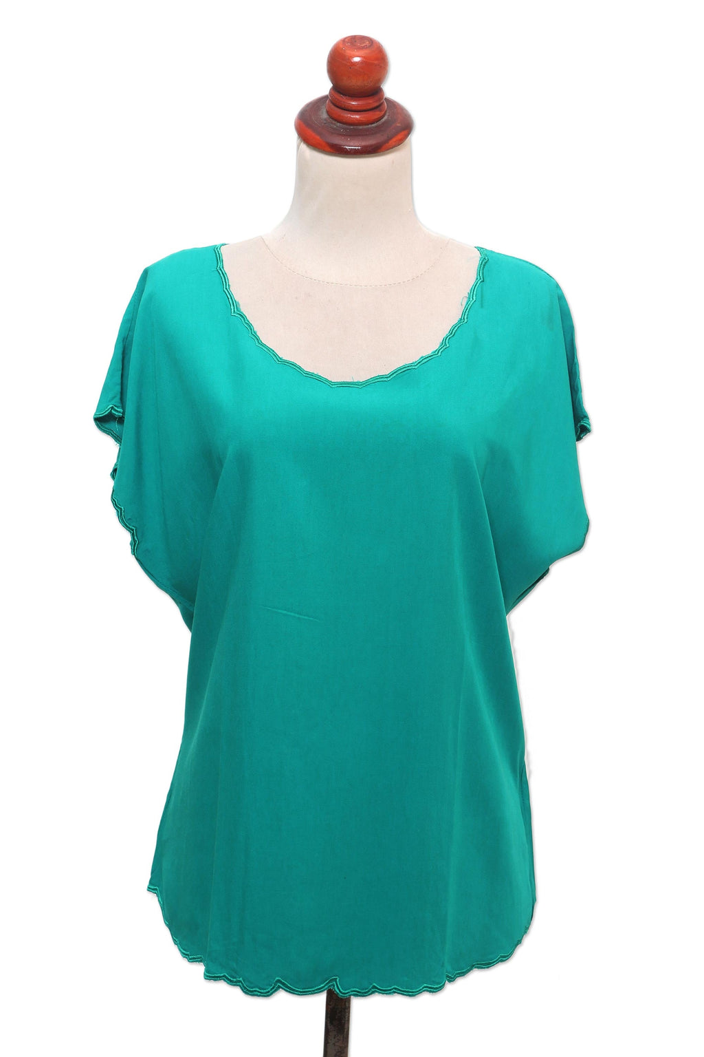 Green Short-Sleeved Rayon Blouse - Timeless Tee in Green