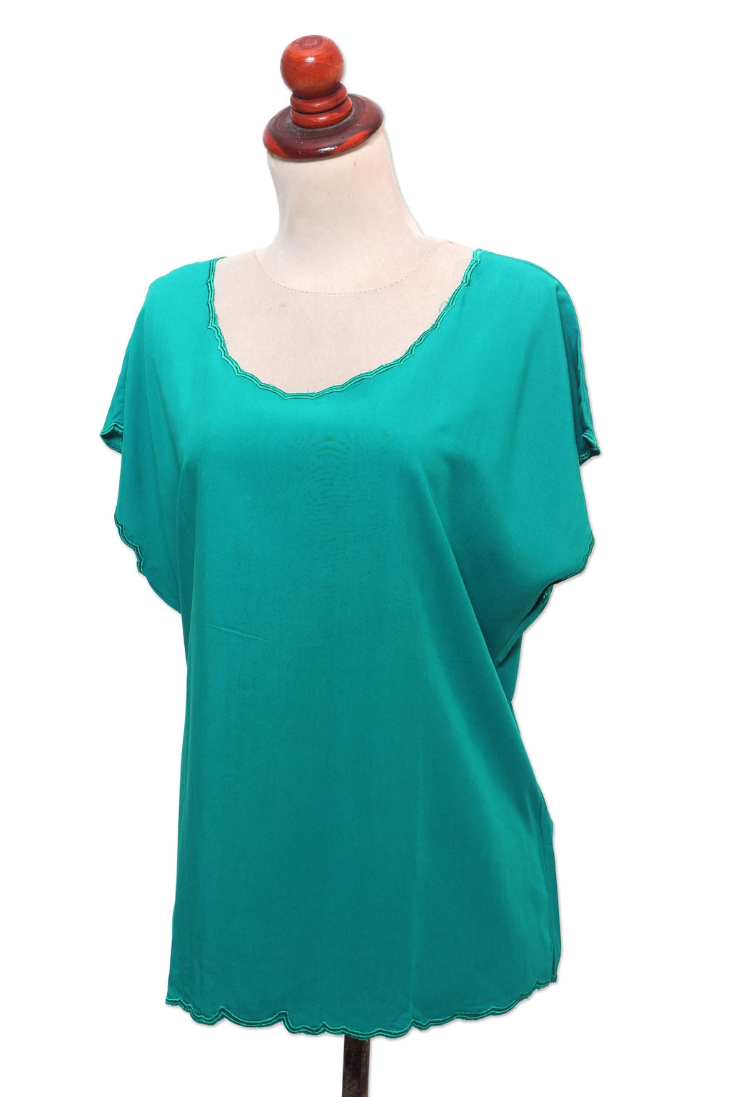 Green Short-Sleeved Rayon Blouse - Timeless Tee in Green