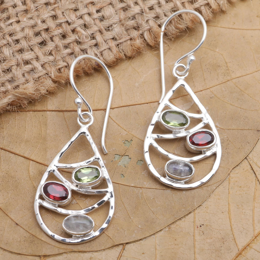Hand Made Peridot and Garnet Dangle Earrings - Rainbow Skyline