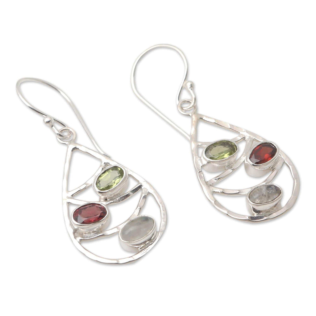 Hand Made Peridot and Garnet Dangle Earrings - Rainbow Skyline