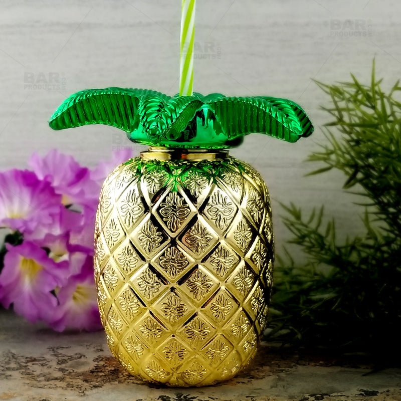 BarConic® Gold Pineapple Cup w/Lid and Straw - 24oz